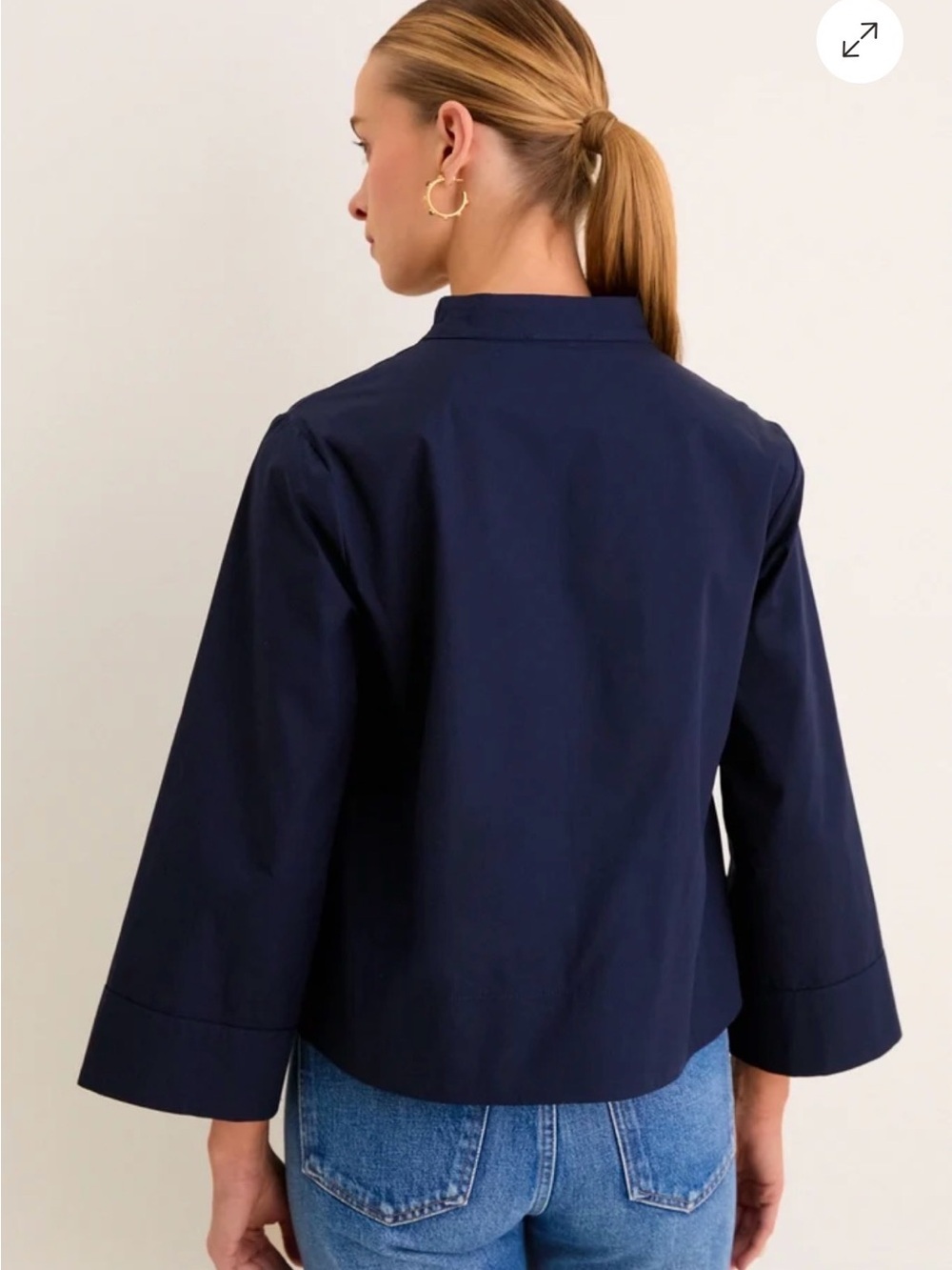 Tuckernuck Navy Split-Neck Long-Sleeve Blouse - Large - Picture 3 of 6